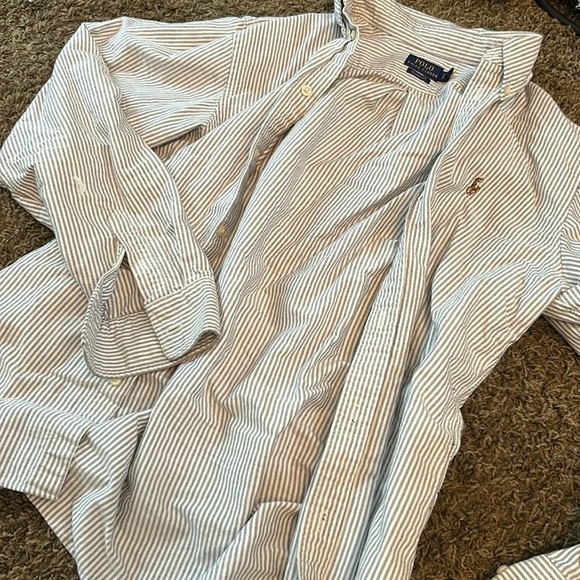 POLO Ralph Lauren Vintage Navy White‎ Pinstriped Button Down LS